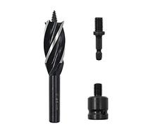 Auger Drill Bit Set 3 Pcs High Carbon Steel Wood Boring Bits Long 4 Flute Cut Drilling Tool Woodworking Wood Hole Cutter Bits with 2 Adapters