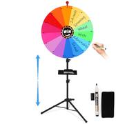 AugFir 24-inch Spinning Prize Wheel, Ajustable 37"-65" Height Spinning Wheel, Storable Prize Wheel Spinner with Stand, Wheel of Fortune, Spin Wheel for Prizes, 14 Slots