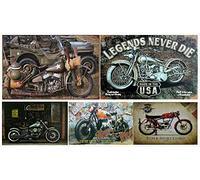 Auggies Set Tin Sign Liquor Bar Motorcycle Metal Retro Signs Plaques Garage Wall Decal Vintage Look 12''x8'' (Motorcycle X5)