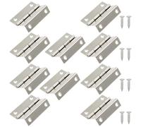 Augiimor 10 Pcs Silver Three Fold Hinges Box Hinge Hardware with Screws for Jewelry Box,Wooden Case,Cabinet, and Furniture (4 Holes, 1.42 x 1 Inch,Style 2)
