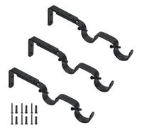 Augiimor 3PCS Black Curtain Rod Bracket, Adjustable Heavy Duty Double Curtain Hanging Brackets, 1Inch Rod, Black
