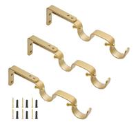 Augiimor 3PCS Gold Curtain Rod Bracket, Adjustable Heavy Duty Double Curtain Hanging Brackets, Drapery Bracket 1Inch Rod, Gold