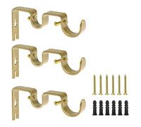 Augiimor 3PCS Gold Curtain Rod Bracket, Heavy Duty Double Curtain Rod Hanging Brackets Wall Mount, Drapery Rod Bracket, Adjustable Curtain Rod Holders for Window, Home Curtain Rods (Gold)