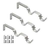 Augiimor 3PCS Silver Curtain Rod Bracket, Adjustable Heavy Duty Double Curtain Hanging Brackets, 1Inch Rod, Silver