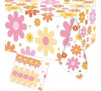 Augisteen Groovy Daisy Tablecloth Plastic Boho Flowers Table Covers Retro Hippies Flower Disposable Rectangle Tablecloths for 70s Boho Birthday Baby Shower Wedding Party 54 x 108 Inch, 4 PCS