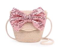AuGiueam Girl Shoulder Straw Crossbody Bag - Small Fashion Woven Bag for Travel, Vacation, Beach & Outdoor Activities (Pink)