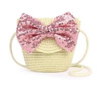 AuGiueam Girls Mini Strap Bag - Straw Crossbody, Summer Woven Bag, Beige for Travel & Beach (Small)