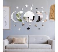 AuGiueam Moon Stars Mirror Wall Stickers - 20 Pieces Bohemian Acrylic Mirror Wall Decals Decorations, DIY Self Adhesive Personalized Decoration for Bathroom Living Room Bedroom