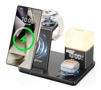 Augnner 6 in 1 Upgraded Wireless Charging Station for Samsung with Alarm Clock & 3-Color Light | 15W Fast Charger for Galaxy S25 S24 Ultra Fold6/5 Galaxy Watch Ultra/6/5 Galaxy Buds (Adapter Included)