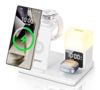 Augnner 6 in 1 Upgraded Wireless Charging Station for Samsung with Alarm Clock & 3-Color Light | 15W Fast Charger for Galaxy S25 S24 Ultra Fold6/5 Galaxy Watch Ultra/6/5 Galaxy Buds (Adapter Included)