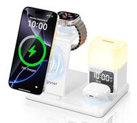 Augnner 6 in 1 Wireless Charging Station for iPhone with Alarm Clock & 3-Color Light, 15W Fast Charger for iPhone 17/16/15/14/13/12 Series, Compatible with Apple Watch1-10Airpods 4/3/2/Pro. (White2)