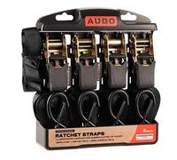 AUGO Extra Strong Ratchet Straps & Soft Loops - 4 Pack - 2.5 cm x 4.5 m - Ratchet Straps w/S-Hook Safety Latches & [4] Soft Loop Tie Downs - 770 KG Break Strength for Furniture, TVs, Surfboards, Etc.