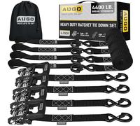 AUGO Heavy Duty Ratchet Straps & Soft Loops - Pack of 2 Extra Strong 1.5” by 15’ Ratchet Straps w/S-Hook Safety Latches & 2 Soft Loop Tie Downs - 4400Lb Break Strength for Motorcycles, ATVs, Etc.
