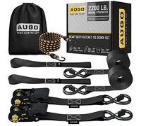AUGO Ratchet Tie Down Straps -2PK- 4.5M - 1000KG Break Strength - Safety Lock S Hooks -for Moving Cargo, Appliances, Lawn Equipment, Motorcycle - Includes 1 Bungee Cord, 2 Soft Loops, Storage Bag