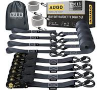 AUGO Ratchet Tie Down Straps -4 PK- 15 FT - 2,200 LB Break Strength - Safety Lock S Hooks -for Moving Cargo, Appliances, Lawn Equipment, Motorcycle - Includes 2 Bungee Cords, 4 Soft Loops, Storage Bag