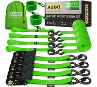 AUGO Ratchet Tie Down Straps -4 PK- 15 FT - 2,200 LB Break Strength - Safety Lock S Hooks -for Moving Cargo, Appliances, Lawn Equipment, Motorcycle - Includes 2 Bungee Cords, 4 Soft Loops, Storage Bag