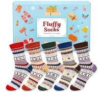 AUGOLA Thermal Winter Womens Socks, 5 Pairs Wool Warm Knitting Ladies Socks, Nordic Cosy Fluffy Vintage Style Soft Cotton Thick Bed Sock for Home Office School, Christmas Gifts for Women