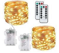 Augone [2 Pack Fairy Lights Battery Powered, 120LED 12M/40Ft 8 Modes Waterproof Outdoor/Indoor Copper String Lights with Remote Timer for Bedroom, Party, Wedding, Christmas Decorations (Warm White)