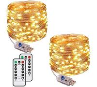 Augone [2 Pack] String Lights 120 LED Lights 40ft 8 Modes USB Plug-in Lights Waterproof for Outdoor/Indoor Copper String Lights with Remote Timer for Bedroom Party Wedding Christmas (Warm White)