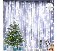 Augone Curtain Fairy Lights, 3m×3m 300LED Fairy Lights for Bedroom with 8 Modes Remote Control Timer Adjustable Brightness, String Lights for Bedroom, Garden, Party, Wedding Decorations (Clear White)