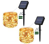 Augone Pack of 2 Solar Fairy Lights Outdoor 12 m 120 LED Fairy Lights Outdoor Waterproof Copper Wire 8 Mode Solar Fairy Lights Decoration for Garden, Balcony, Patio, Gate, Wedding, Party (Warm White)