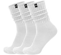 AugRing Scrunch Slouch Crew Socks Retro Ribbed Cotton Cushioned 3 Pack Boot Sneaker Gym Cozy Calf Socks For Men & Women, 3 Pack White, 5-10