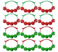Augshy 12Pcs Christmas Jingle Bell Bracelets, Women's Adjustable Wristbands Red Green Wrist Bells Bangles for Christmas