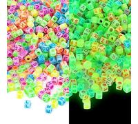 Augshy 1400pcs Glow in The Dark Square Acrylic Alphabet Beads Bracelet A-Z Cube Letters Beads for Bracelets Necklaces Phone Lanyard Making with 1 Roll Crystal String Cord for Jewelry Making(6 mm)