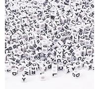 Augshy 1400pcs Square Acrylic Alphabet Beads Bracelet A-Z Cube Letters Beads for Bracelets Necklaces Phone Lanyard Making with 1 Roll 10M Crystal String Cord for Jewelry Making(6mm)
