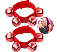 Augshy 2 Packs Christmas Wrist Bells, Red Wrist Band Jingle Bells Bracelets with Red Bells Adjustable Hand Ankle Bells Musical Instruments for Christmas Gifts Party Favors