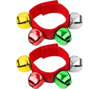 Augshy 2 Packs Christmas Wrist Bells, Red Wrist Band Jingle Bells Bracelets with Red Green Gold Silver Bells Adjustable Hand Ankle Bells Musical Instruments for Christmas Gifts Party Favors