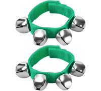 Augshy 2 Packs Wrist Bells, Wrist Bells Jingle Bells Adjustable Hand Ankle Bells Triggers Musical Instruments for Christmas Party Favors, Green