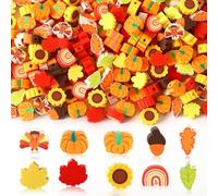 Augshy 300Pcs Fall Clay Beads,Thanksgiving Autumn Polymer Clay Beads for Jewelry Making Fall Colored Bracelet Making Kit Maple Leaves Pumpkin Pine Cone Turkey Bead for Bracelets Necklaces Earrings