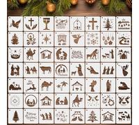 Augshy 56 Pack Christmas Nativity Stencils for Painting on Wood DIY Nativity Scene Stencils for Painting Scrapbooking Drawing Wall Floor Decor DIY Rock Painting Art Projects (3 Inch)