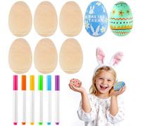 AUGSHY 6-Piece DIY Wooden Easter Egg Shakers Set with Vibrant Coloring Pens, Unpainted Musical Instruments for Personalized Music Making and Crafting