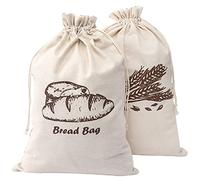 Augshy Linen Bread Bags, 2 Reusable Storage Containers, 17.5 ×11.5 Inches Unbleached, Natural for Artisan Bread