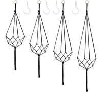 Augshy Set of 4 Macrame Hanging Baskets, Boho Decorative Cotton Rope Hanging Basket, Flower Pot, Plant Holder, Hanger for Indoor, Outdoor, Ceiling, Balcony, Wall Decoration (Black)