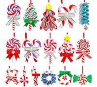 AUGSUN 16Pcs Christmas Lollipop Ornaments, Polymer Clay Peppermint Pendants | Small Mini Candy Cane Hanging Ornaments, for Xmas Tree Party Home Decorations, Red Blue Purple Green