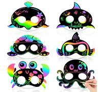 AUGSUN 30PCS Ocean Crafts, Colorful Ocean Animals Scratch Masks DIY Under The Sea Scratch Off Cards Magic Rainbow Scratch Art Summer Party Favors School Activities