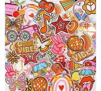 AUGSUN 60pcs Hippie Embroidered Patches Random Assorted Styles Hippie Theme Iron on Patches for Girls, Wonmen DIY Sew Applique Repair Patch Cute Sew on Patches for Backpacks Pants Clothes Jeans