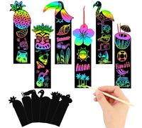 AUGSUN 96Pcs Luau Crafts, Magic Rainbow Scratch Art Luau Bookmarks Hawaiian Luau Party Favors Games Activities Summer Arts and Crafts
