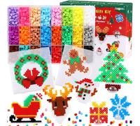 AUGSUN Christmas Fuse Beads Kit - 5100Pcs+ 24 Colors Crafting Melting Beads Set, 12 Styles Christmas Patterns 2Pcs 5mm Iron Pegboards for DIY Craft Making