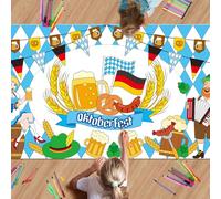 AUGSUN Oktoberfest Coloring Poster with 18 Pcs Paint Pens, Bavarian German Party Games Giant Poster Octoberfest Blue White Diamonds Checkered Beer Tablecloth for Party Decorations Supplies, 72 x 30 In