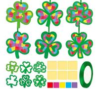 AUGTHEEP 24 Pcs St Patricks Day Crafts Kit Lucky Shamrock Suncatcher Craft Irish Day Window DIY Tissue Paper Suncatcher Decoration Ornament for Classroom St Patricks Party Supplies