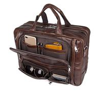Augus Genuine Leather Briefcase for men, Business Travel Laptop Bag, Brown