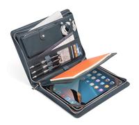 Augus Genuine Leather Portfolio with Zipper for Men/Women, Padfolio Business Resume A4/Pad, Folder Organizer, with Document Pocket, ID Window, Card Slots, Pen Holders (Royal Blue)