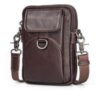 Augus Genuine Leather Small Crossbody Bag Cell Phone Messenger Purse Shoulder Waist Bag for Daily Use for Women and Men, Coffee