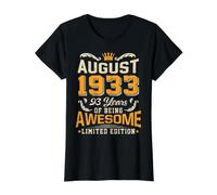 August 1933 Vintage 93 Years Awesome 93rd Birthday Value Graphic T-Shirt, Women, Black, L