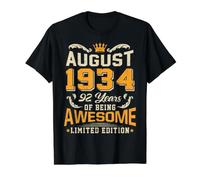 August 1934 Vintage 92 Years Awesome 92nd Birthday Value Graphic T-Shirt, Men, Black, L
