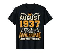 August 1937 Vintage 89 Years Awesome 89th Birthday Value Graphic T-Shirt, Men, Black, L